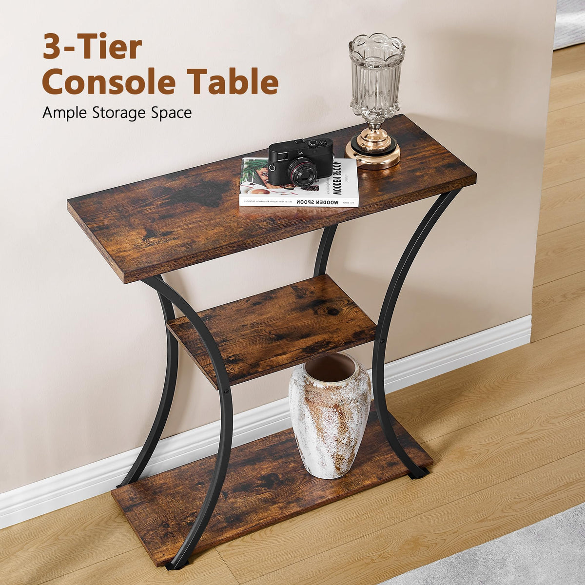 3 Tier Console Table with Open Wood Shelves N7781